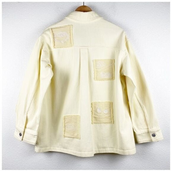 Zara Cotton Overshirt Chore Jacket Embroidered Patches Yellow Size XS - Picture 12 of 16